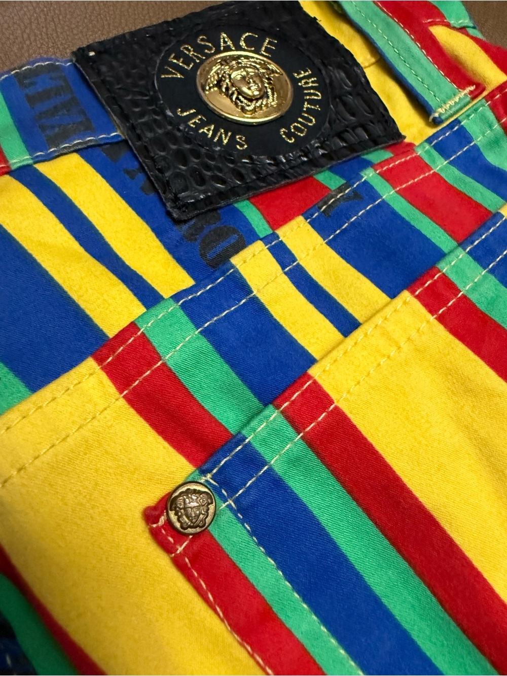 Versace Multicolor Red Yellow Blue Striped Jeans